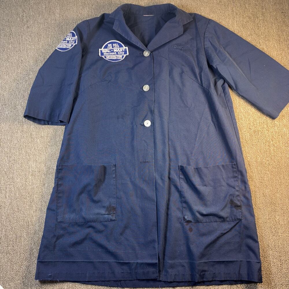 Vintage Wal-Mart Discount City Employee Smock Coat Jacket 2 Patch Workwear Small